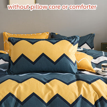 4-Piece Wave Print Duvet Cover Set - Soft & Versatile