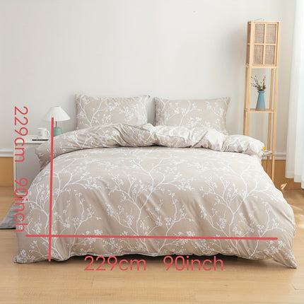 Ultra-Soft Khaki Floral Duvet Cover Set - Breathable & Cozy