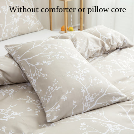 Ultra-Soft Khaki Floral Duvet Cover Set - Breathable & Cozy
