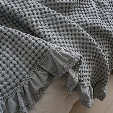 Ultra-Soft Waffle Knit Throw Blanket with Lace Trim