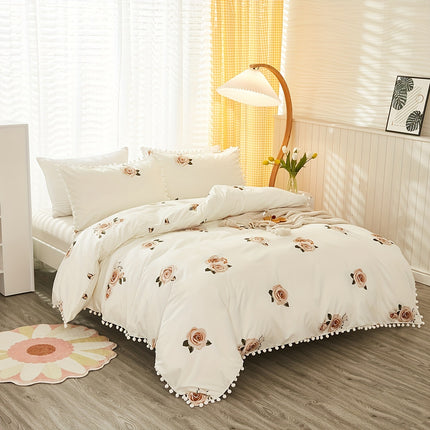 3pcs Floral Polyester Duvet Cover Set - Fresh & Pastoral Style