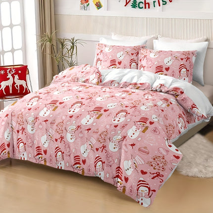 3pcs Christmas Snowman Duvet Cover Set - Festive & Cozy