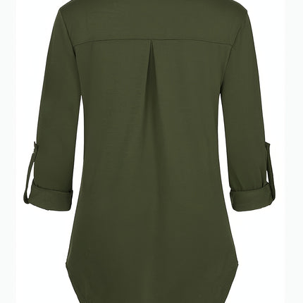 Solid Color V-Neck 3/4 Sleeve Nursing Top