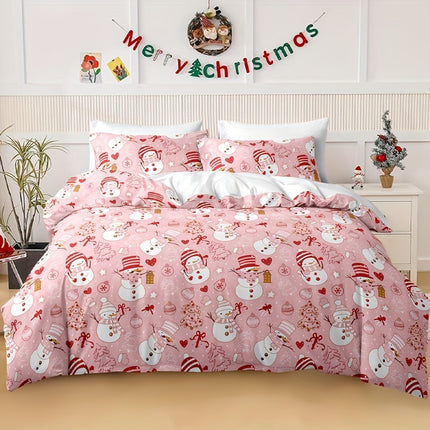 3pcs Christmas Snowman Duvet Cover Set - Festive & Cozy