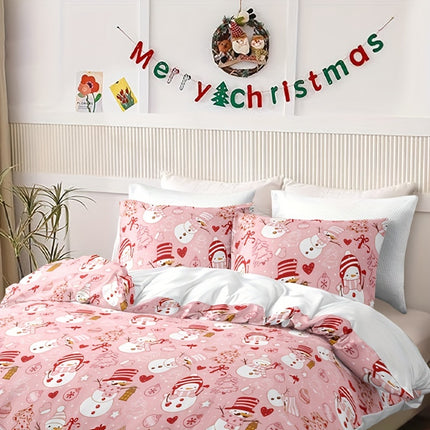 3pcs Christmas Snowman Duvet Cover Set - Festive & Cozy
