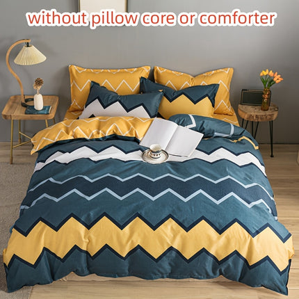 4-Piece Wave Print Duvet Cover Set - Soft & Versatile
