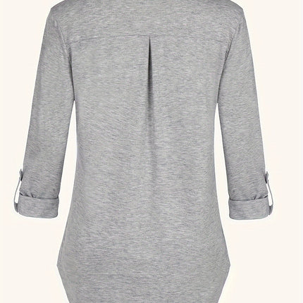 Solid Color V-Neck 3/4 Sleeve Nursing Top