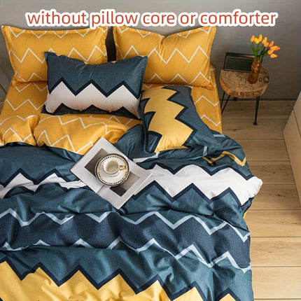 4-Piece Wave Print Duvet Cover Set - Soft & Versatile