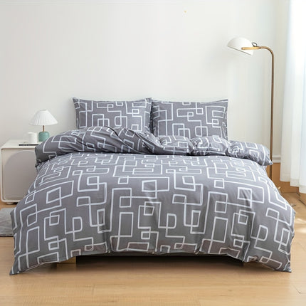 3pcs Ultra-Soft Gray Striped Duvet Cover Set