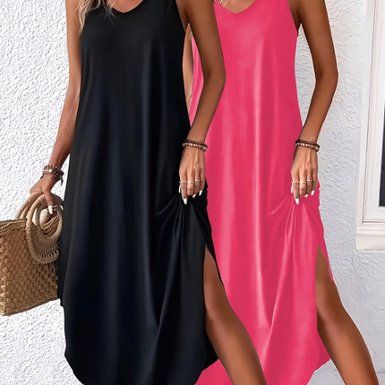 Two-Piece Solid Color Camisole Dress