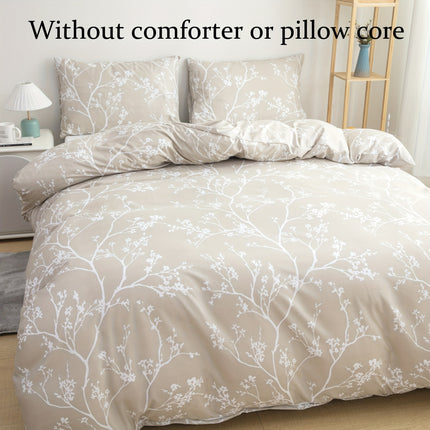 Ultra-Soft Khaki Floral Duvet Cover Set - Breathable & Cozy