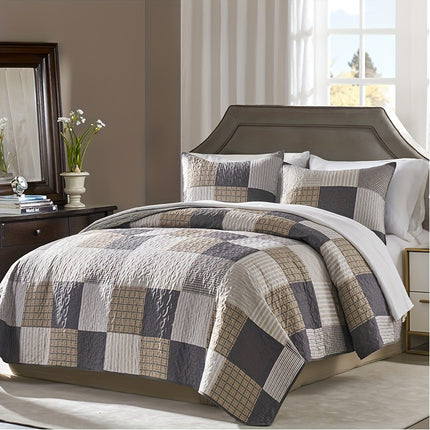 Plaid Patchwork Double Bedspread Set