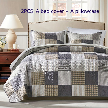 Plaid Patchwork Double Bedspread Set