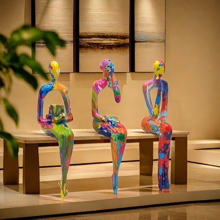 Abstract Sitting Figures Set – Artistic Home Décor Statues - Monti Bargains