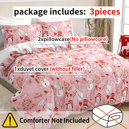 3pcs Christmas Snowman Duvet Cover Set - Festive & Cozy