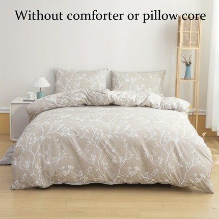 Ultra-Soft Khaki Floral Duvet Cover Set - Breathable & Cozy