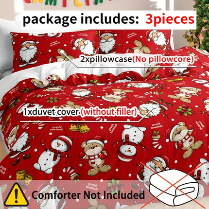 3pcs Christmas Celebration Duvet Cover Set - Festive & Cozy