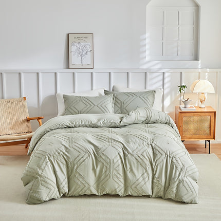 Boho Grid Tufted Duvet Cover Set - Cozy & Soft