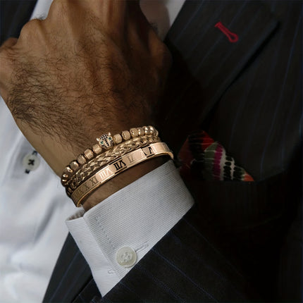 3pcs Men's Braided & Roman Numeral Bracelet Set
