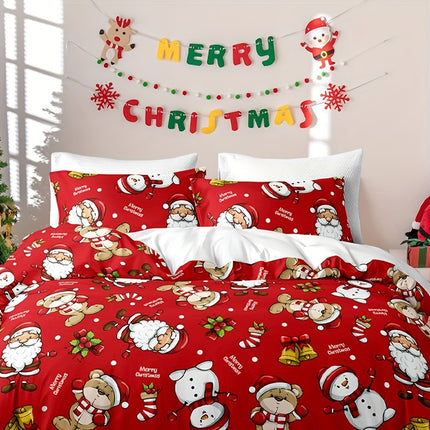 3pcs Christmas Celebration Duvet Cover Set - Festive & Cozy