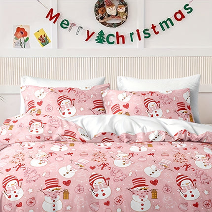 3pcs Christmas Snowman Duvet Cover Set - Festive & Cozy