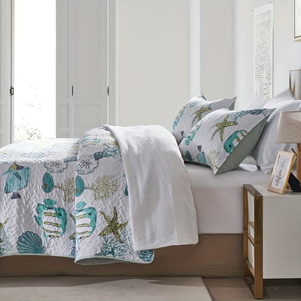 3-Piece Coastal Comforter Set - Starfish & Shell Design