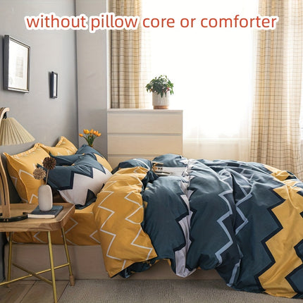 4-Piece Wave Print Duvet Cover Set - Soft & Versatile