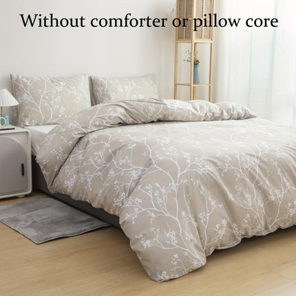 Ultra-Soft Khaki Floral Duvet Cover Set - Breathable & Cozy