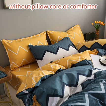 4-Piece Wave Print Duvet Cover Set - Soft & Versatile