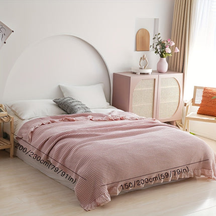 Ultra-Soft Waffle Knit Throw Blanket with Lace Trim