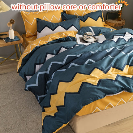 4-Piece Wave Print Duvet Cover Set - Soft & Versatile