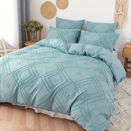 Boho Grid Tufted Duvet Cover Set - Cozy & Soft