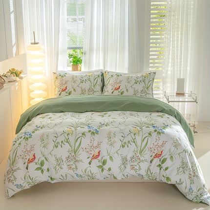 3pcs Flower and Bird Print Quilt Cover Set