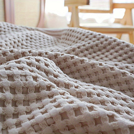 Ultra-Soft Waffle Knit Throw Blanket with Lace Trim