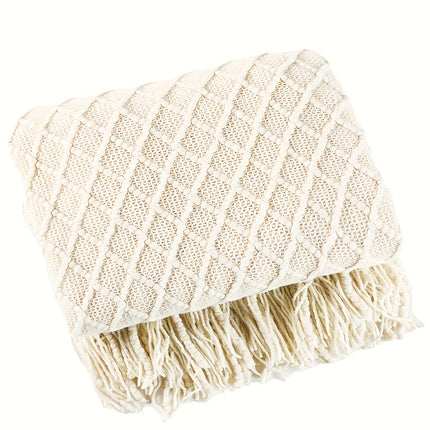 Scandinavian-Inspired Knit Throw Blanket with Tassels