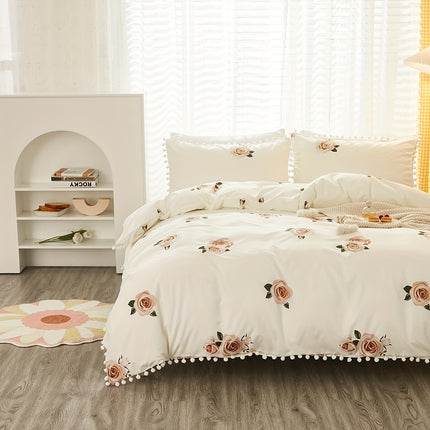 3pcs Floral Polyester Duvet Cover Set - Fresh & Pastoral Style
