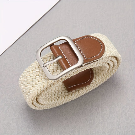 Elastic Braided Belt with Square Buckle