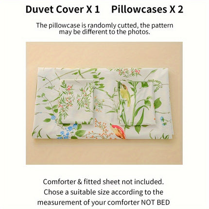 3pcs Flower and Bird Print Quilt Cover Set