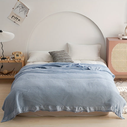Ultra-Soft Waffle Knit Throw Blanket with Lace Trim