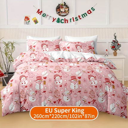 3pcs Christmas Snowman Duvet Cover Set - Festive & Cozy
