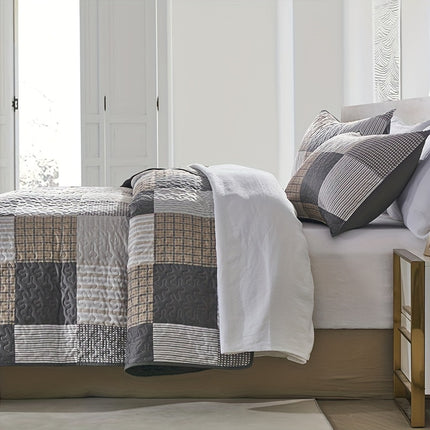 Plaid Patchwork Double Bedspread Set