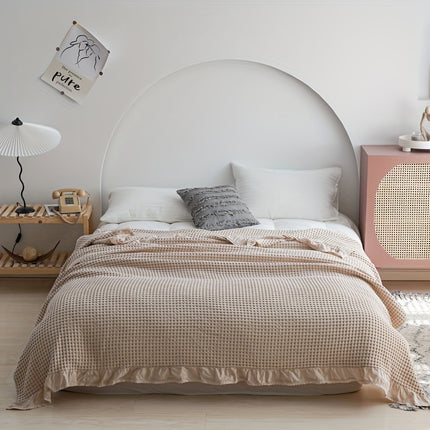Ultra-Soft Waffle Knit Throw Blanket with Lace Trim