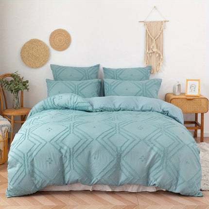 Boho Grid Tufted Duvet Cover Set - Cozy & Soft