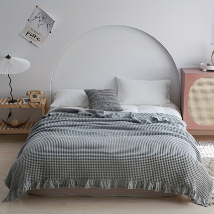 Ultra-Soft Waffle Knit Throw Blanket with Lace Trim
