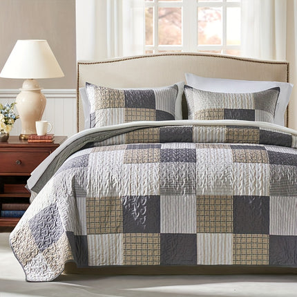 Plaid Patchwork Double Bedspread Set