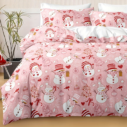 3pcs Christmas Snowman Duvet Cover Set - Festive & Cozy