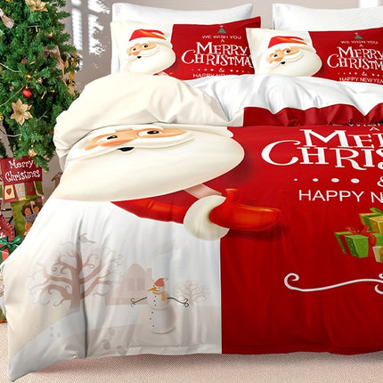 Christmas Santa Theme Duvet Cover Set - Festive & Cozy