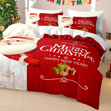 Christmas Santa Theme Duvet Cover Set - Festive & Cozy