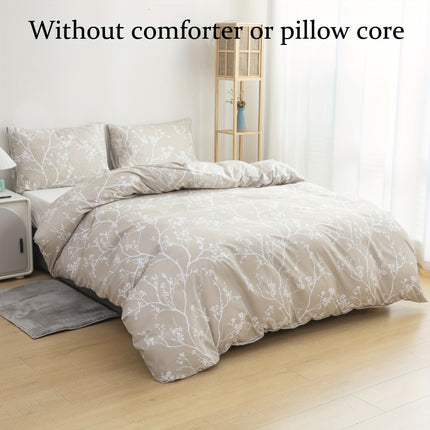 Ultra-Soft Khaki Floral Duvet Cover Set - Breathable & Cozy