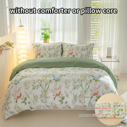 3pcs Flower and Bird Print Quilt Cover Set